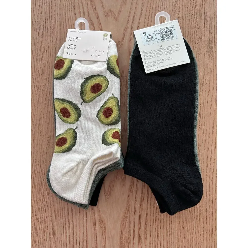 New Womens 6 Pairs A New Day Avacado 🥑Print low cut socks shoe size 4-10